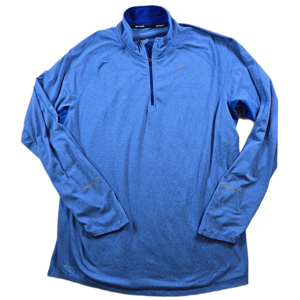 Nike Running Shirt Mens XL Blue Polyester Spandex 1/2 Zip‎ Element Pullover